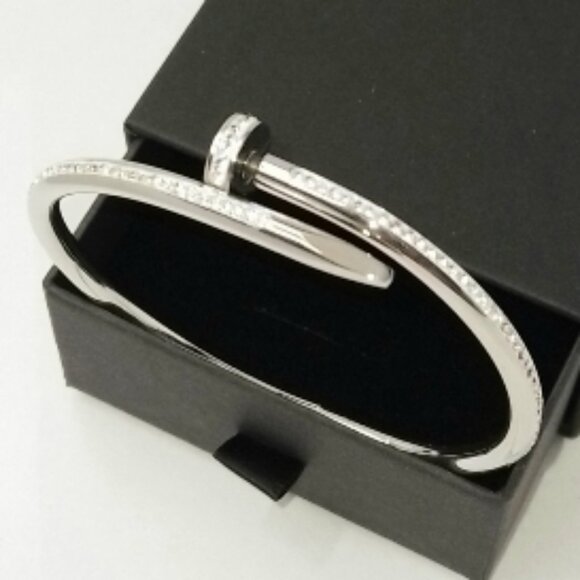 💎 Nail Bracelet with Cubic Zirconia 316L Steel 18K Gold Plated Trendy Jewelry - Picture 2 of 10